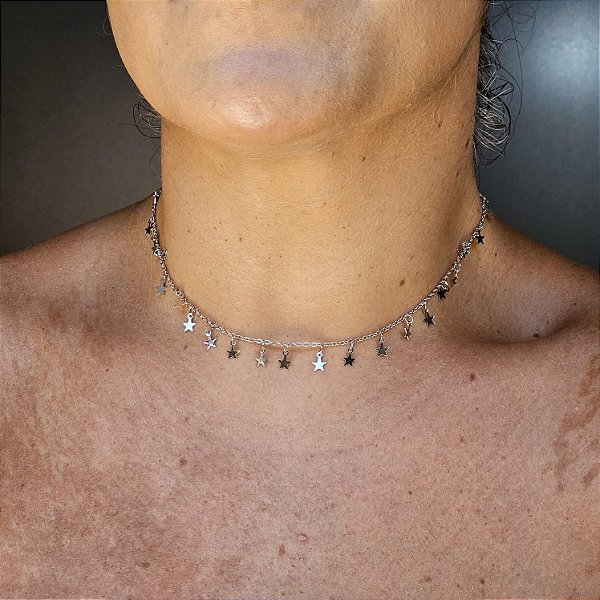 Choker estrelinhas prata