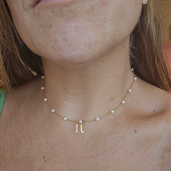 Colar pérola iniciais personalizado