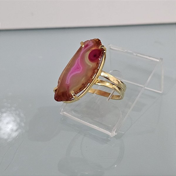 Anel ágata cor de rosa
