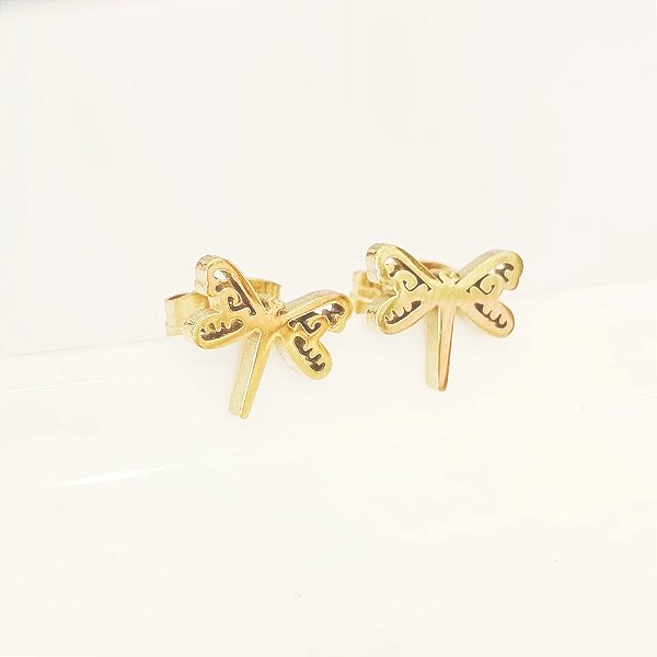 Brinco Libélula Dourado Aço Inoxidável