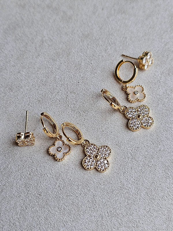 Trio misto trevo dourado pérola