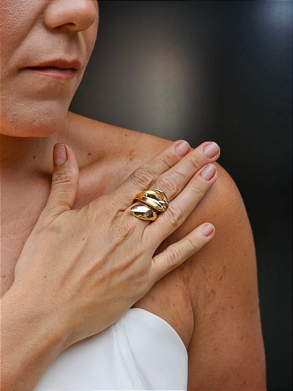 Anel folha pétala dourado