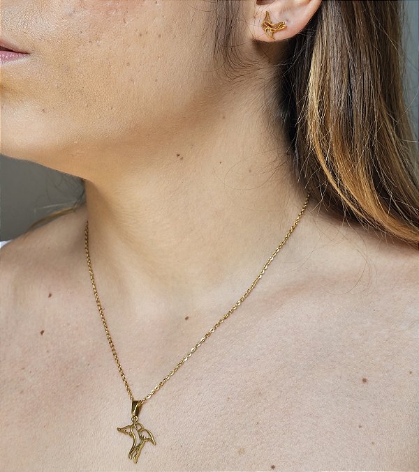 Conjunto Pássaro Dourado Aço Inoxidável