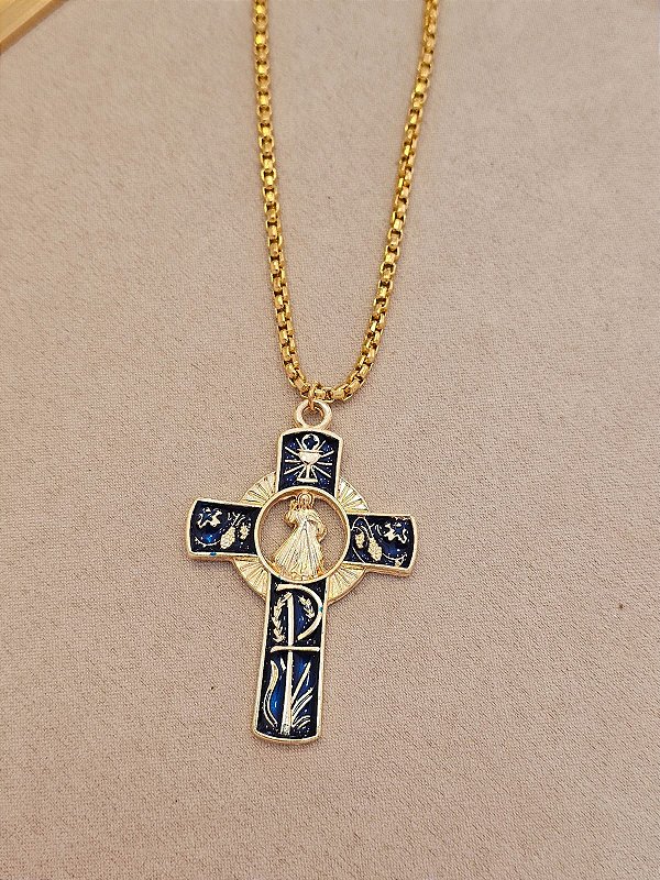 Gargantilha crucifico esmaltado