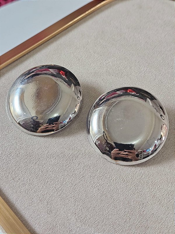 Brinco maxi botão prata