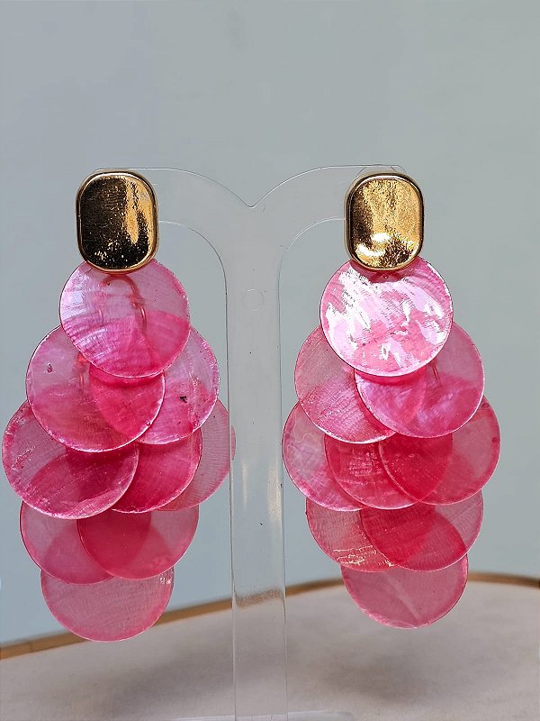 Brinco escama madrepérola rosa base