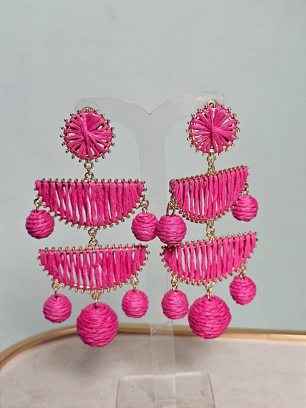 Brinco ráfia equilíbrio pink