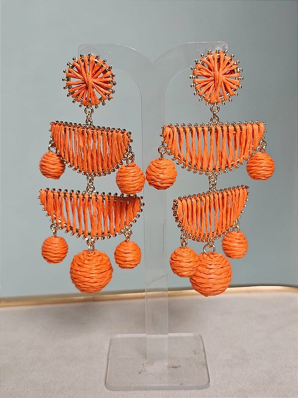 Brinco ráfia equilíbrio laranja