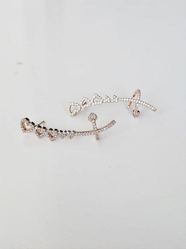 Earcuff corações dourado