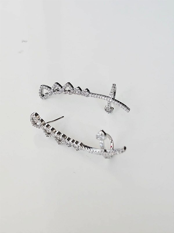 Earcuff corações prata