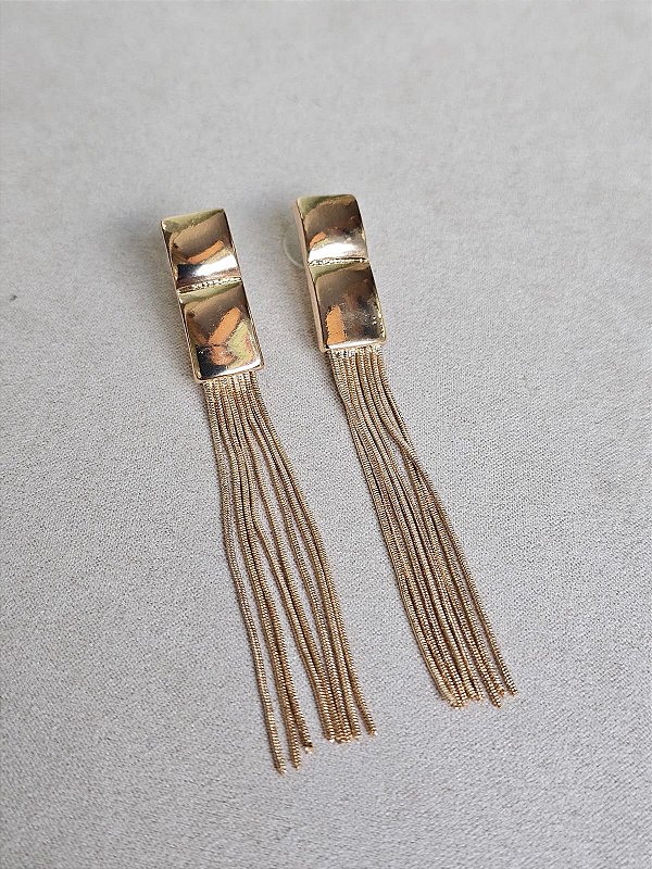 Brinco palito franja dourado