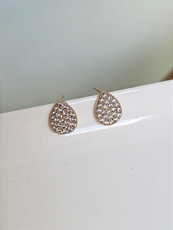 Brinco mini gota cravejada dourada