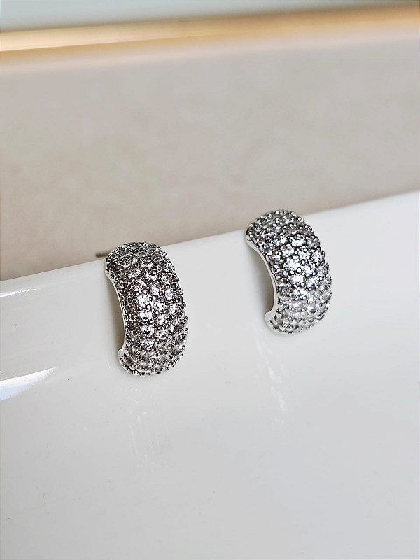 Argolinha bold cravejada prata