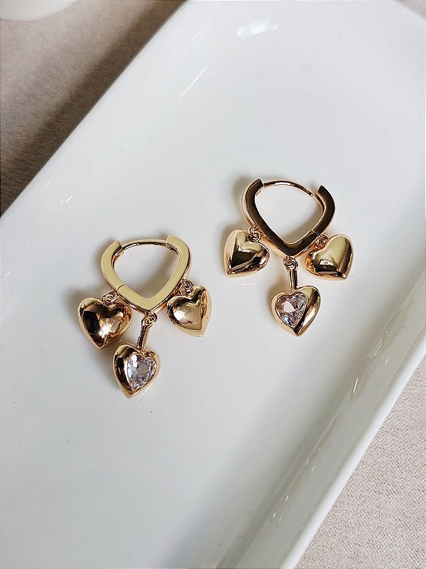 Argolinha três corações dourada