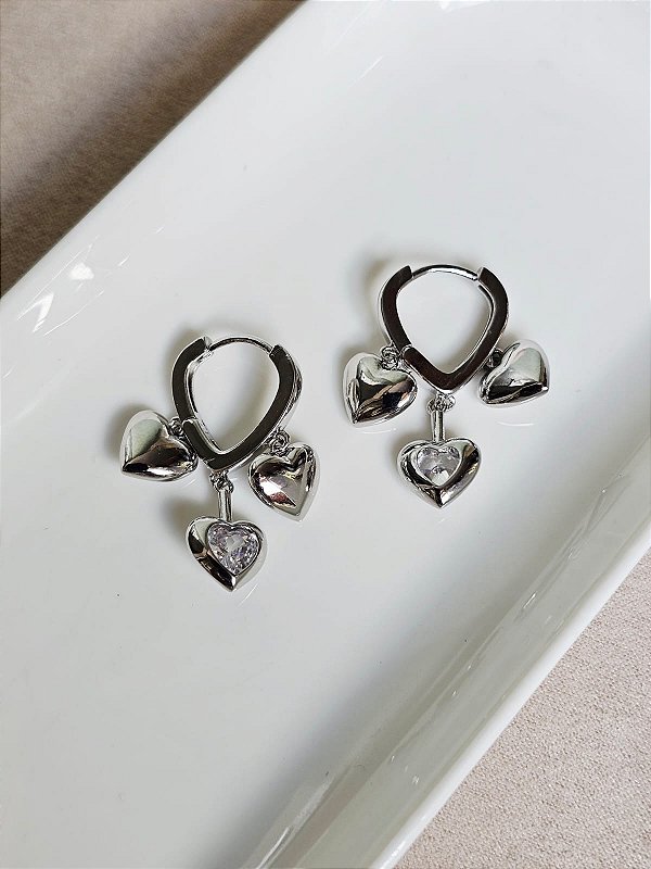 Argolinha três corações prata