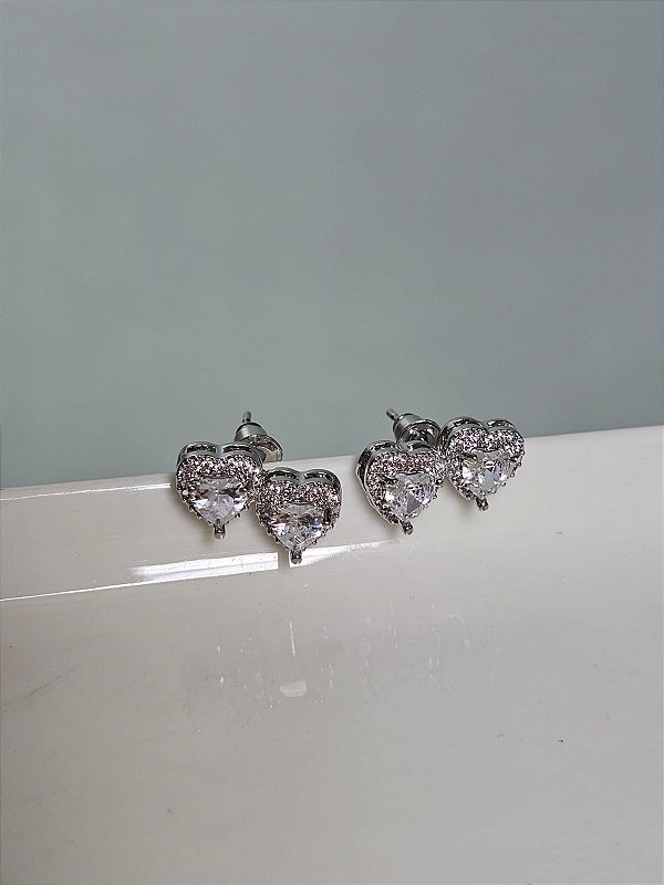 Brinco dois corações prata