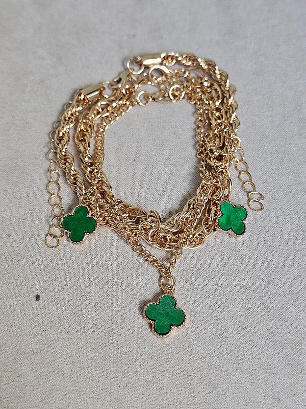 Trio pulseira trevo verde