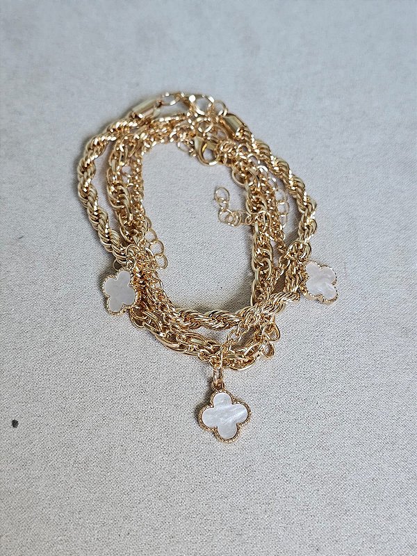Trio pulseira trevo pérola