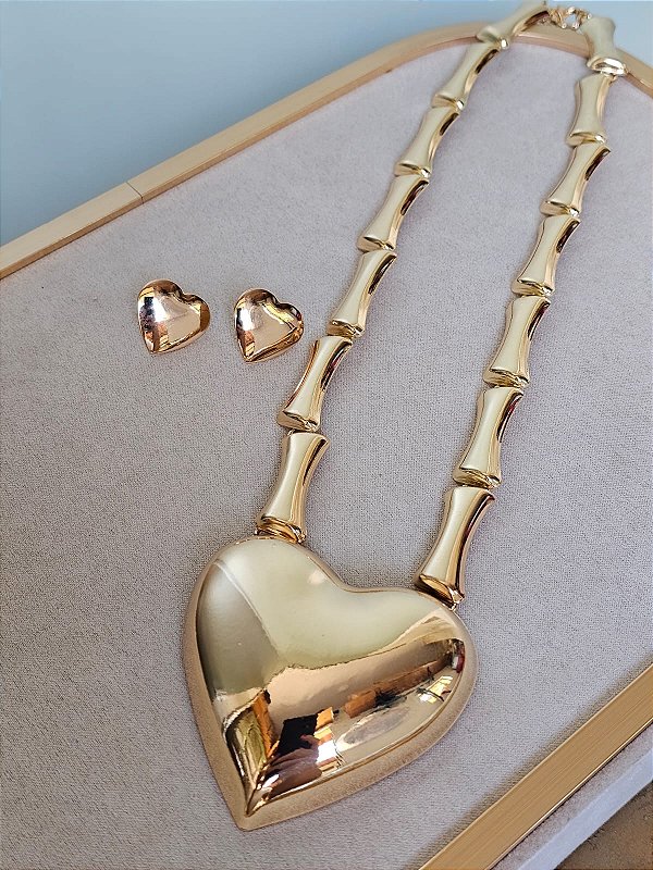 Conjunto coração dourado