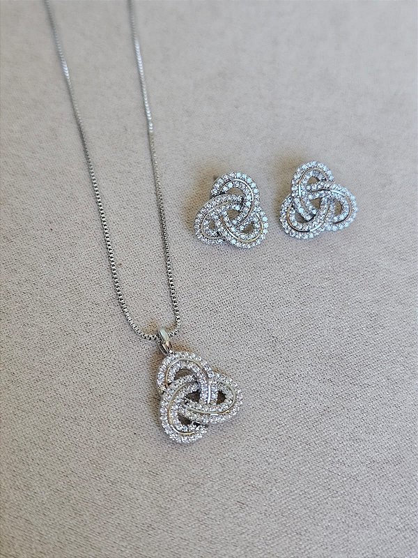 Conjunto entrelaçado zircônia prata