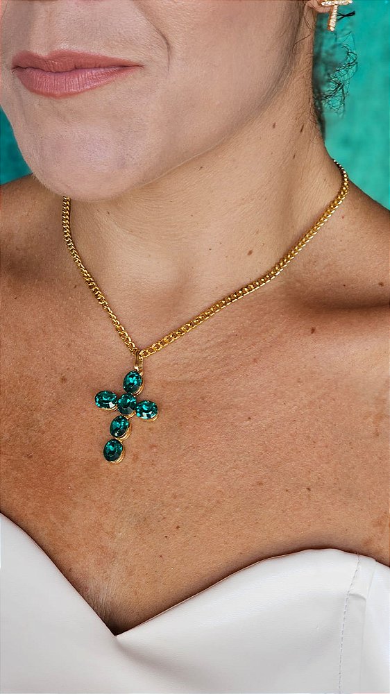 Gargantilha Cruz verde