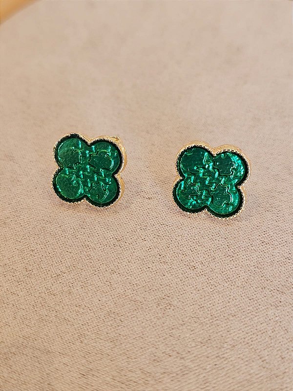 Brinco trevo verde esmeralda