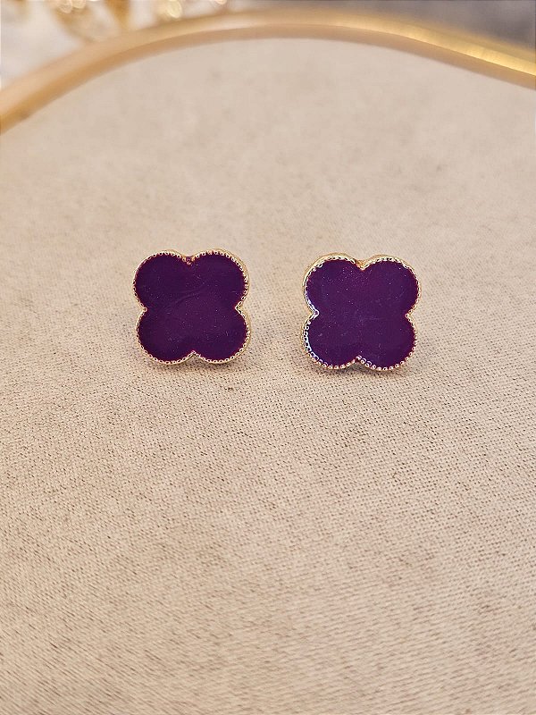 Brinco trevo verde roxo