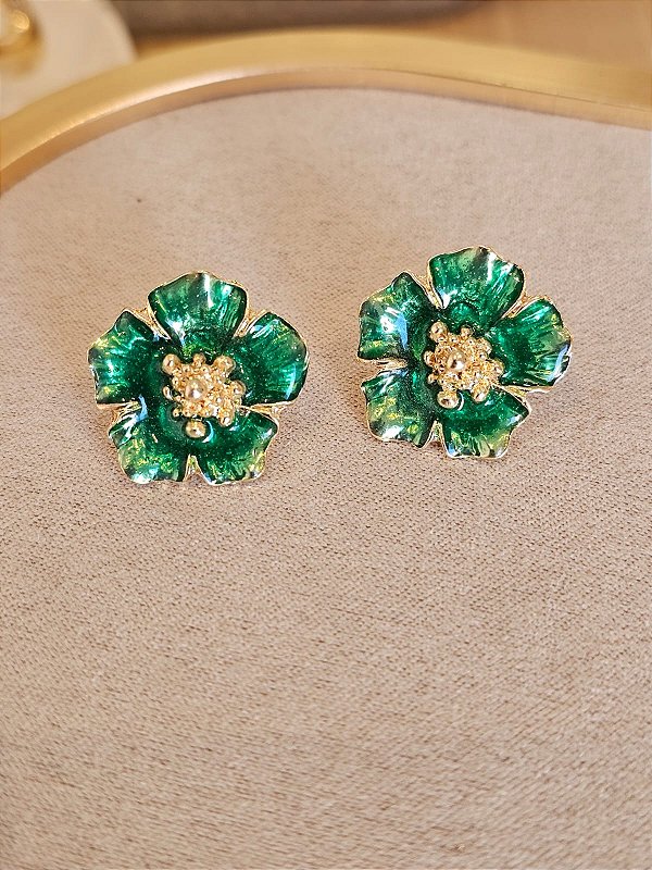 Brinco flor mini hibisco verde