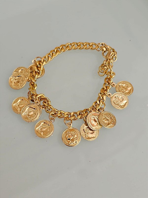 Pulseira moedas dourada