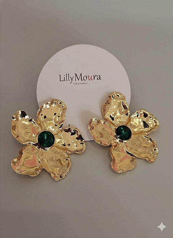 Brinco big flor miolo verde