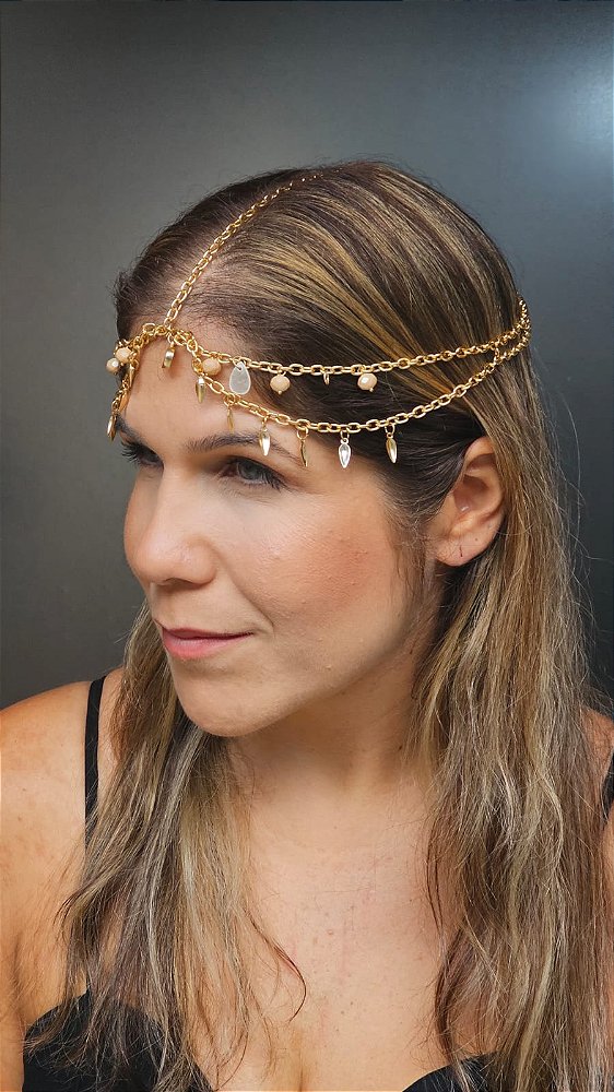 Headpiece dourado pingentes