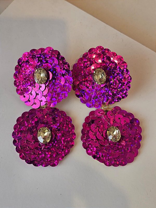 Brinco infinito de lantejoula pink