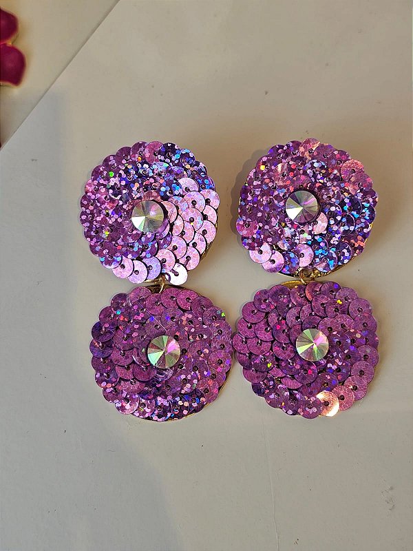 Brinco infinito de lantejoula lilás