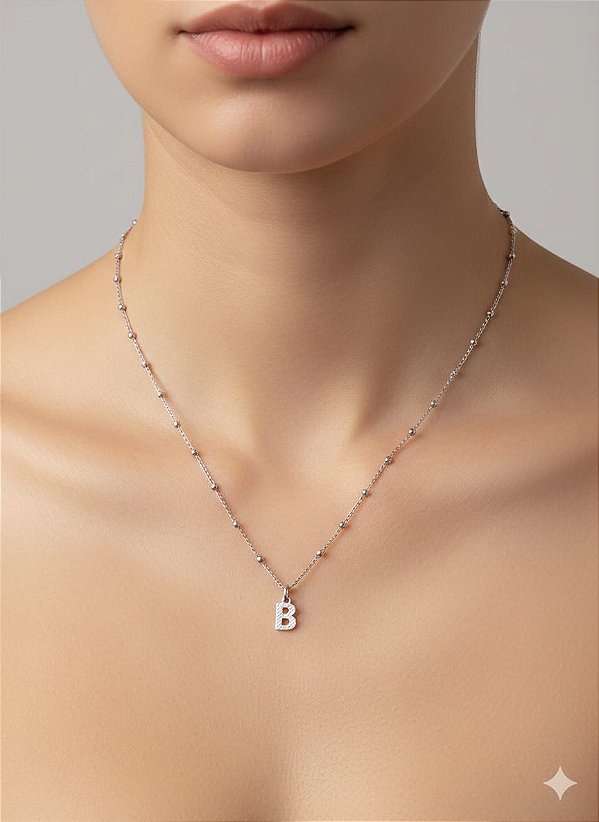 Colar inicial B corrente bolinha