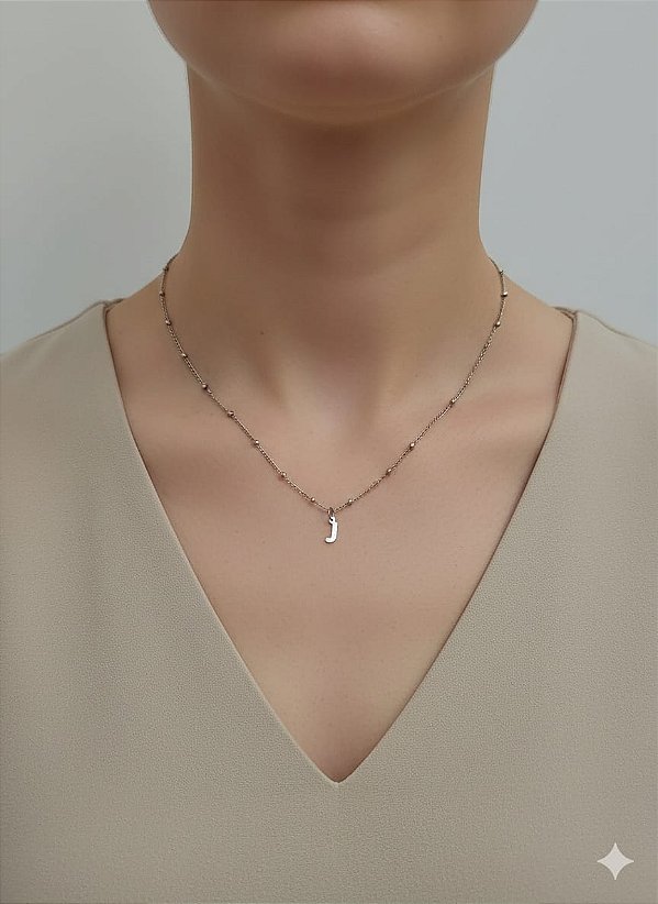 Colar inicial J corrente bolinha