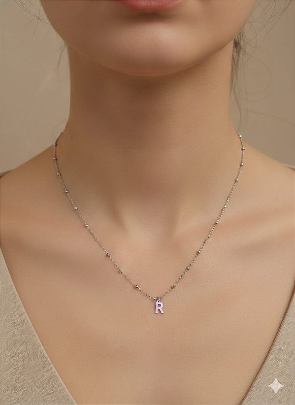 Colar inicial R corrente bolinha