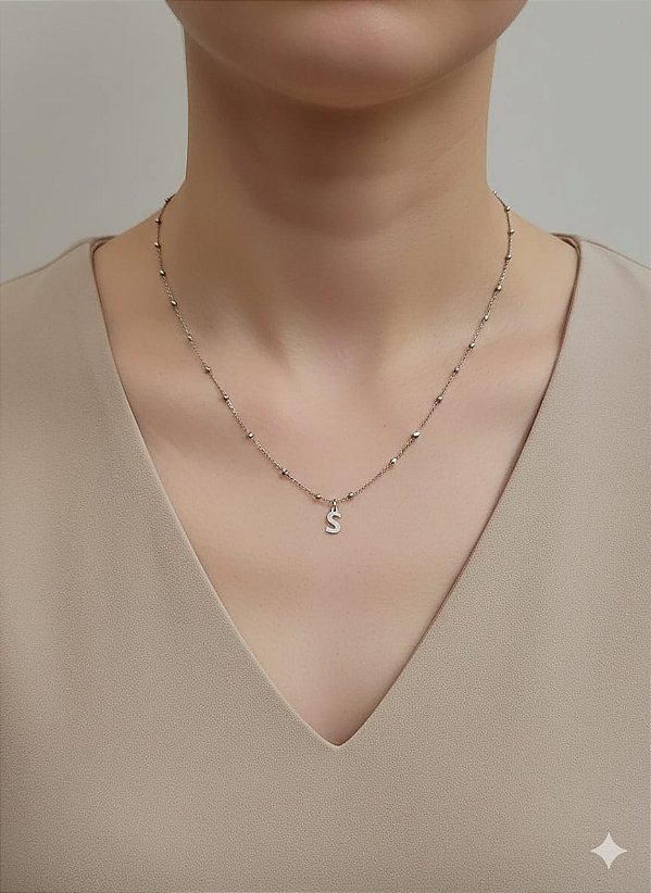 Colar inicial S corrente bolinha