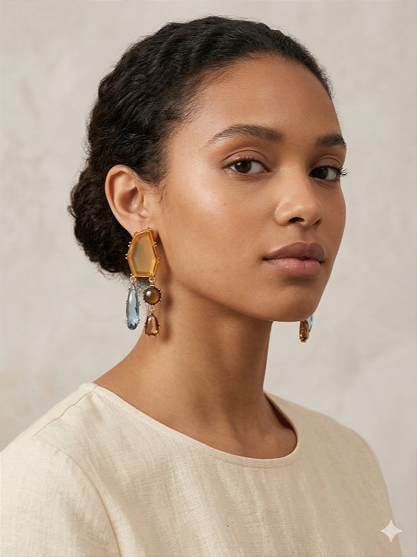 Maxi Brinco Geométrico Âmbar e azul