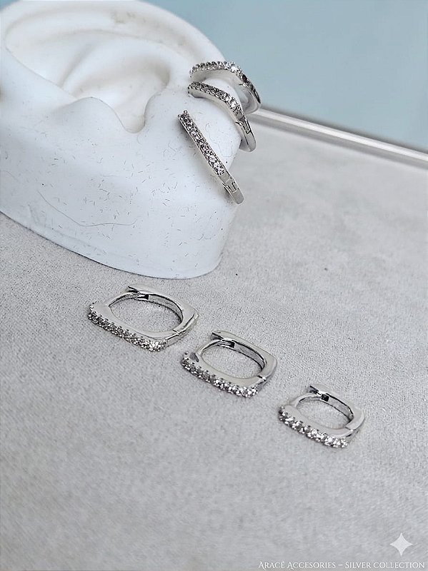 Trio de argola cravejada prata
