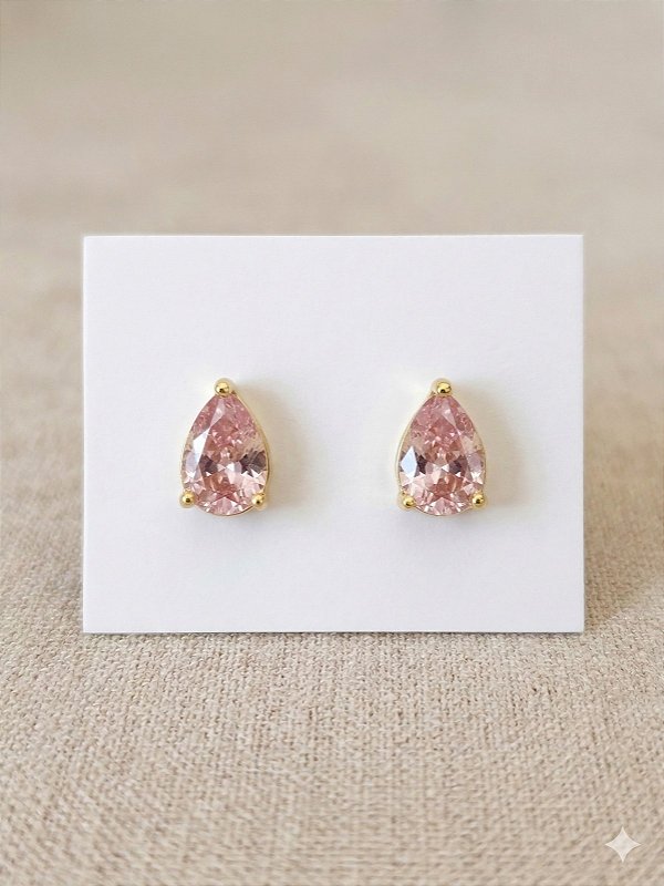 Brinco gotinha dourada rosa