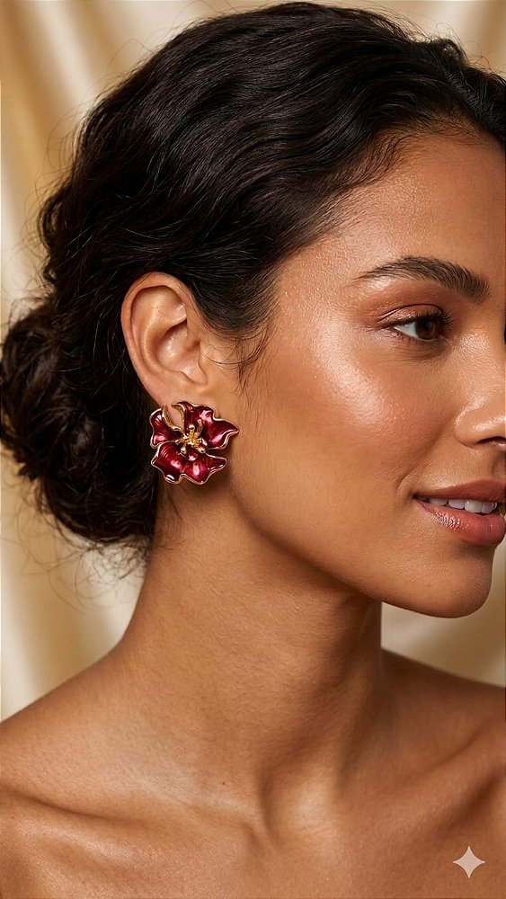 Brinco flor resinada vinho