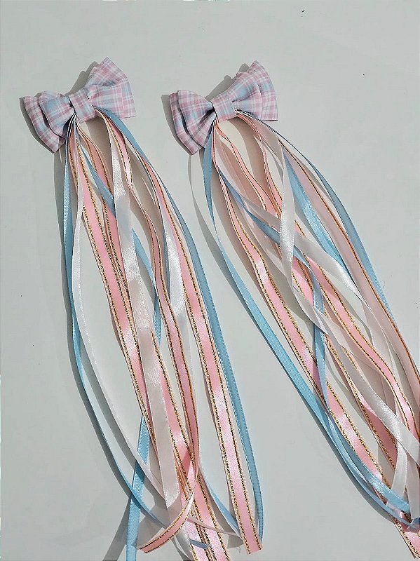 Laço junino duplo rosa com azul