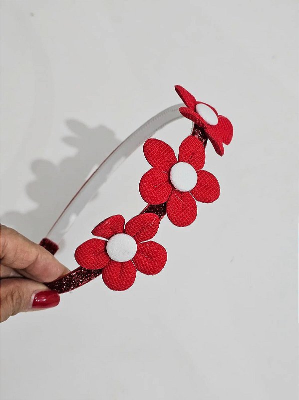 Tiara margaridas vermelho