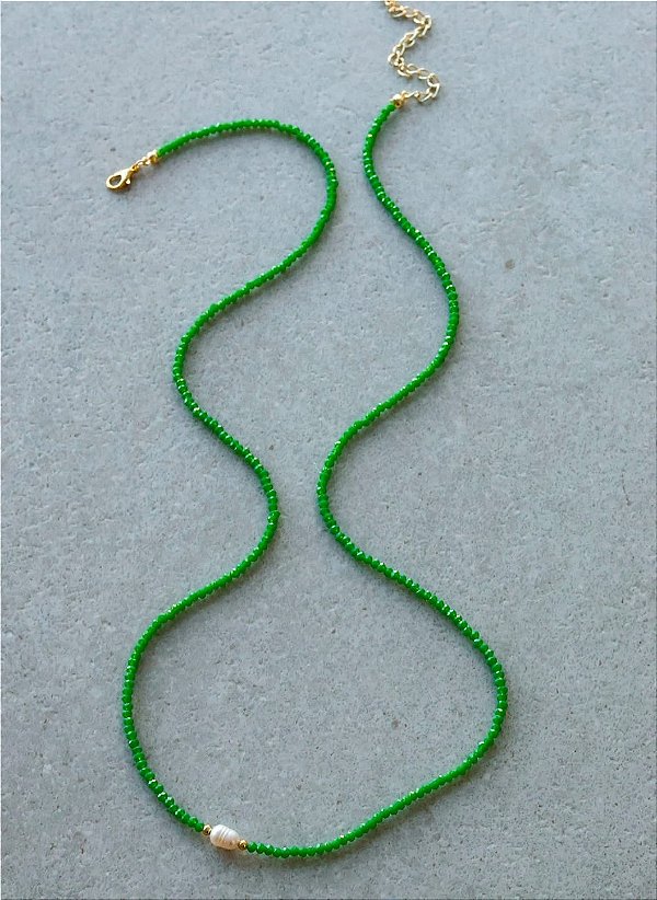 Colar cristais verde 72cm