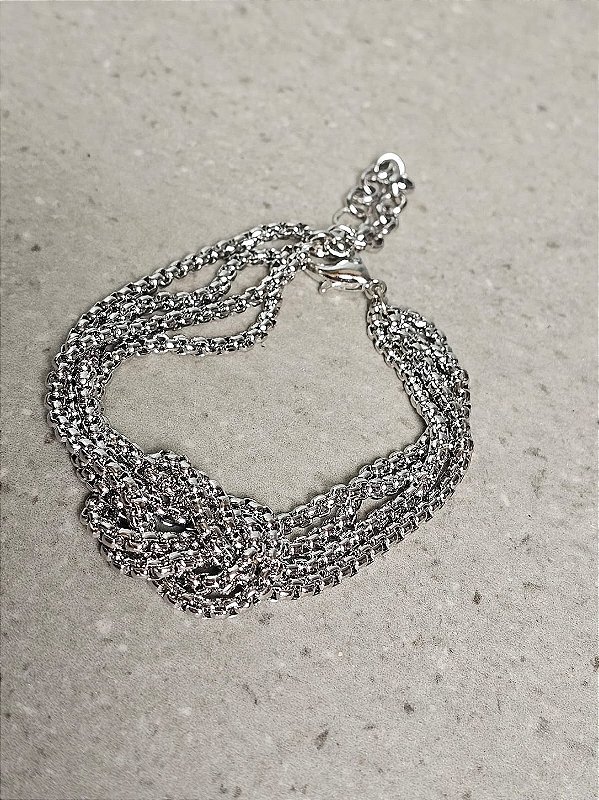 Pulseira entrelaçada fios veneziana prata