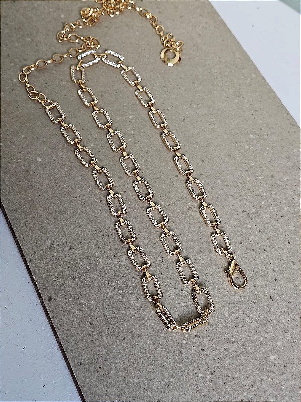 Cinto baguete strass dourado