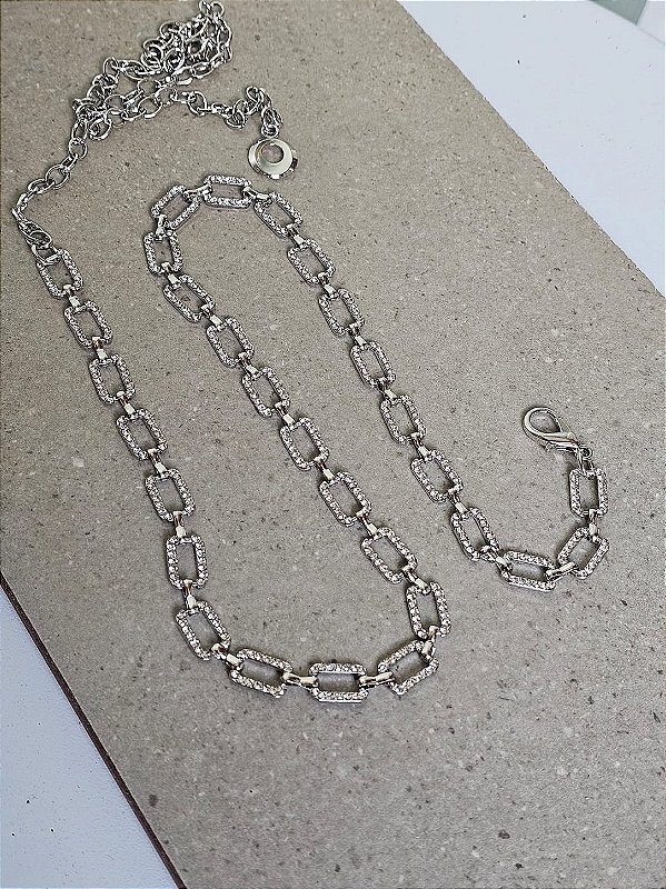 Cinto baguete strass prata
