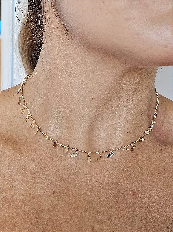 Choker folhas dourada