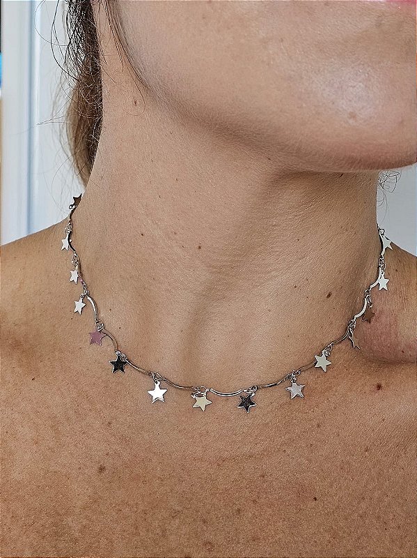 Choker estrela prata