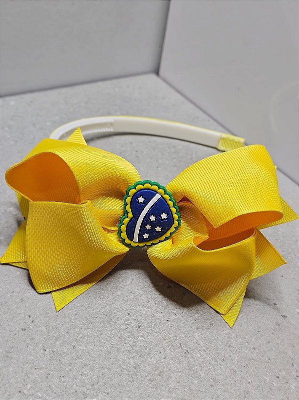 Tiara laço brasil amarelo